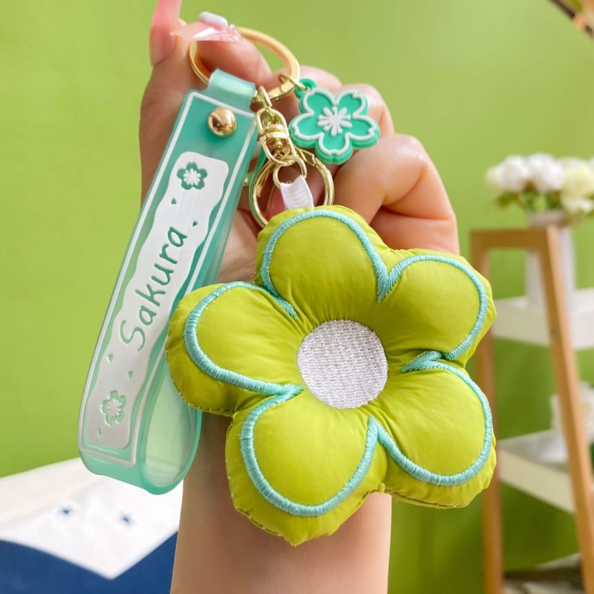 Floral Fabric Bag Charm Keyring