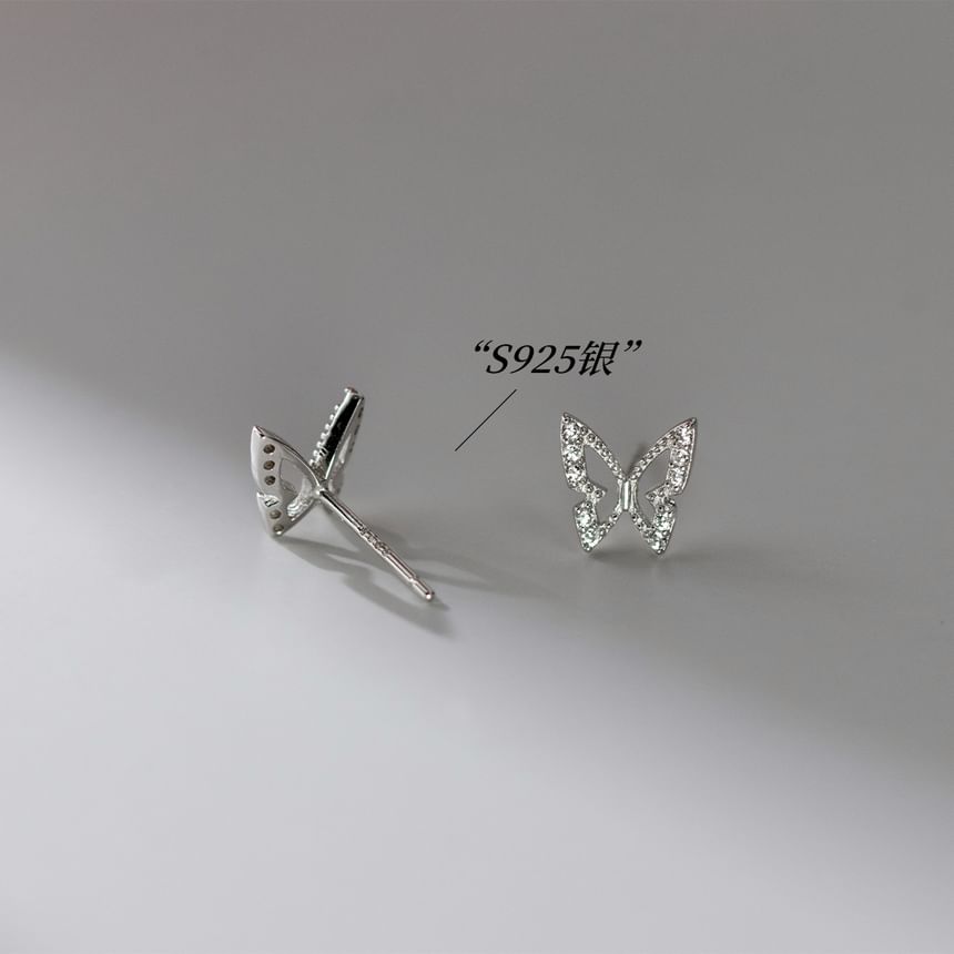 Butterfly Rhinestone Sterling Silver Stud Earring (Various Designs)