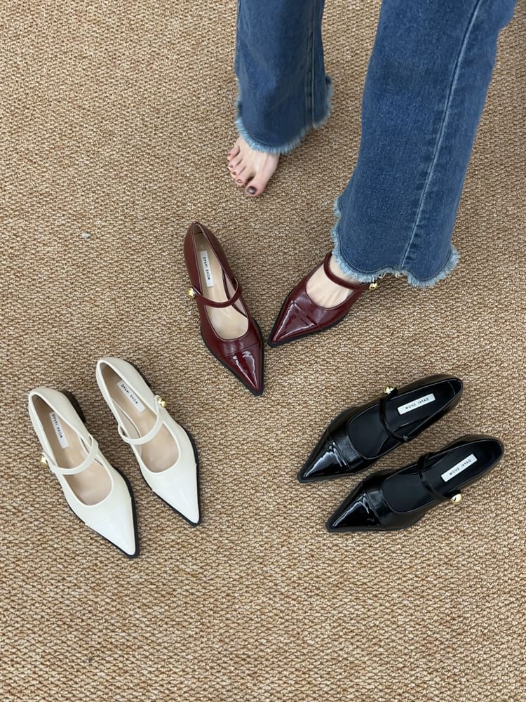 Pointed Chunky Jane Toe Heel Shoes Mary