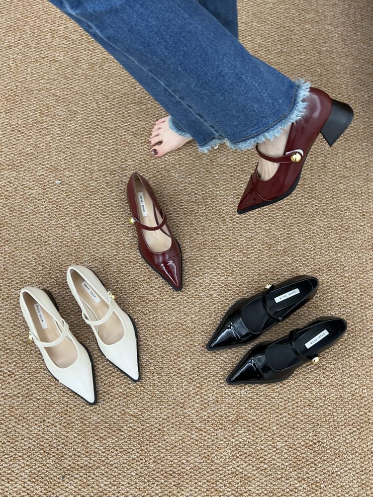 Pointed Chunky Jane Toe Heel Shoes Mary