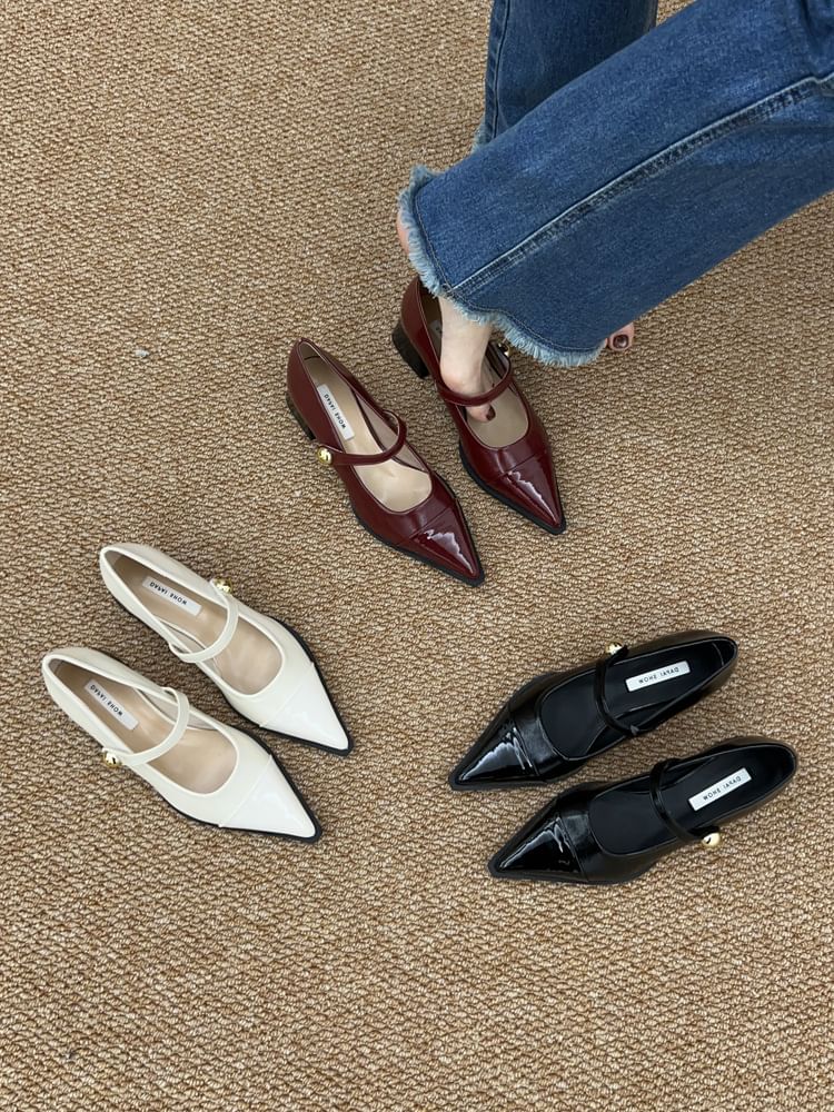 Pointed Chunky Jane Toe Heel Shoes Mary