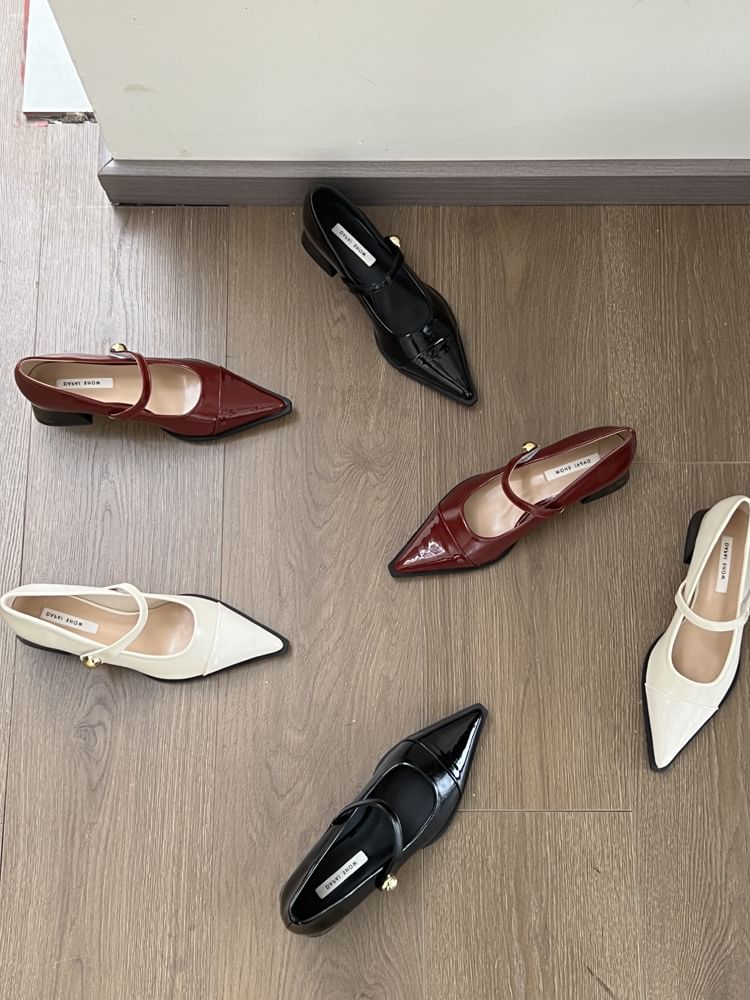 Pointed Chunky Jane Toe Heel Shoes Mary