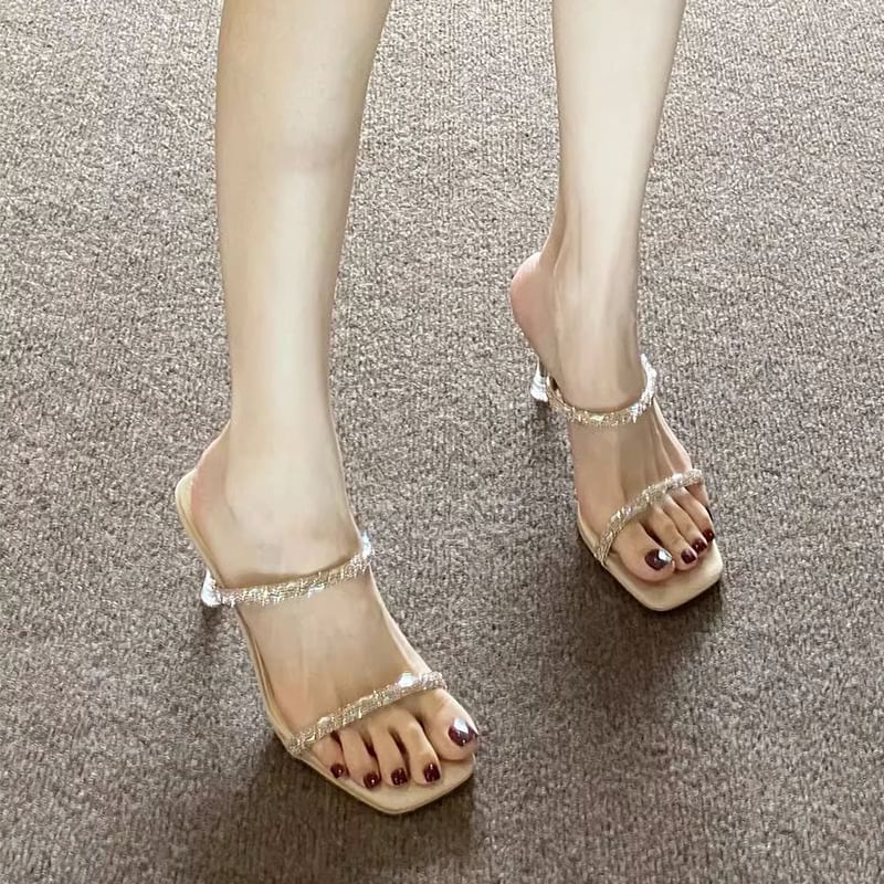 Heel Slide Rhinestone Sandals High