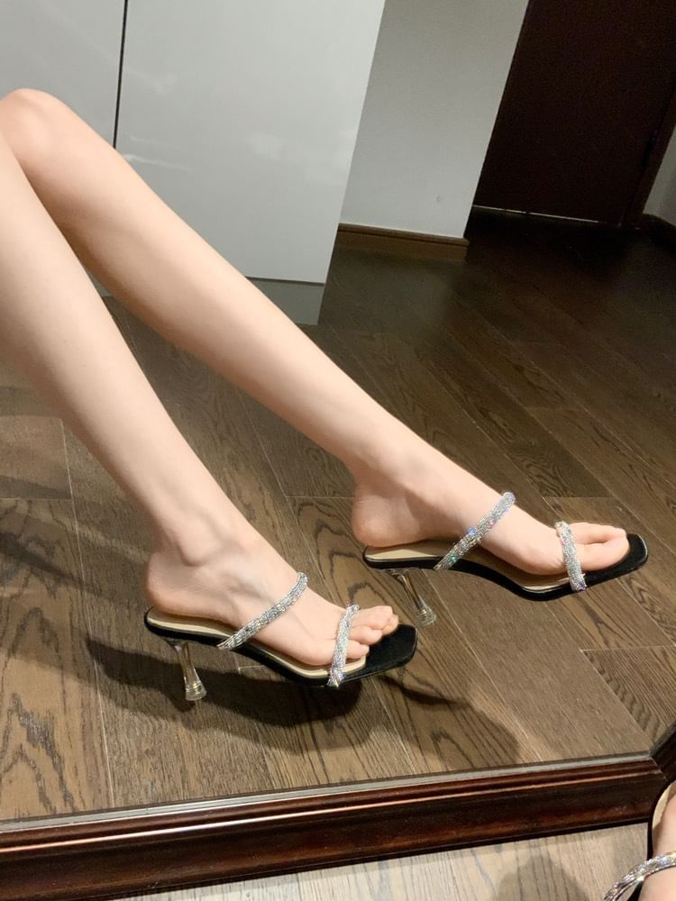 Heel Slide Rhinestone Sandals High