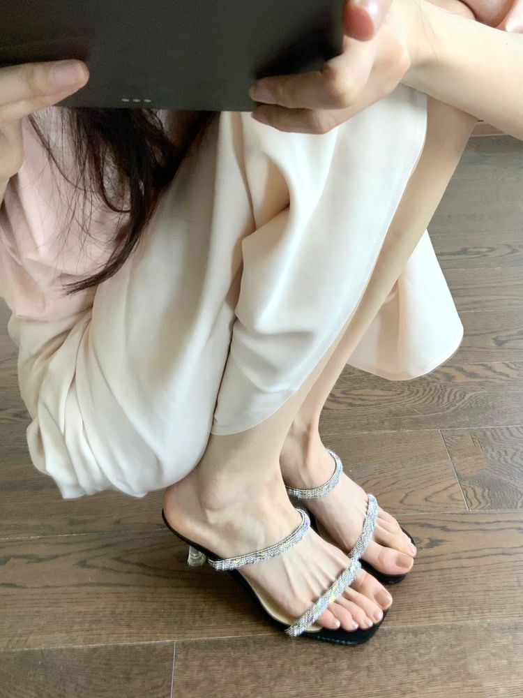 Heel Slide Rhinestone Sandals High