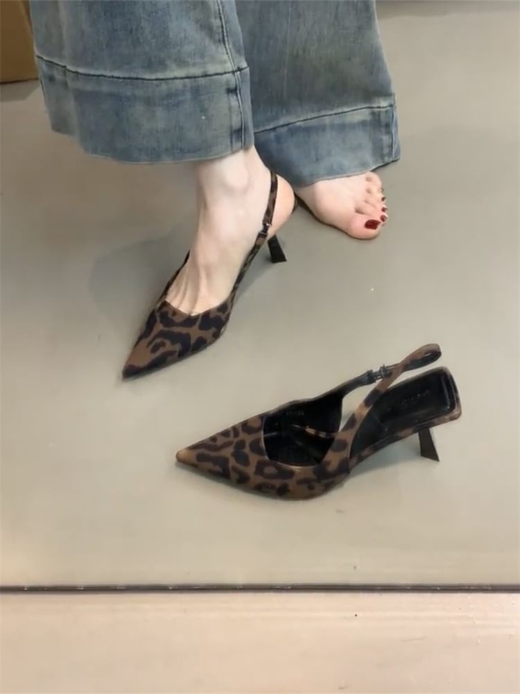 Leopard Sandals Toe Slingback Print High Heel Pointed