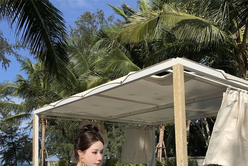 Halter Dress Plain A-Line V-Neck Maxi