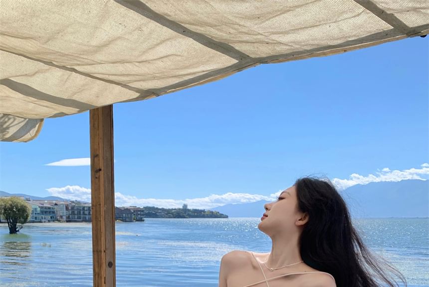 Midi Spaghetti Strap Pleated Plain Dress