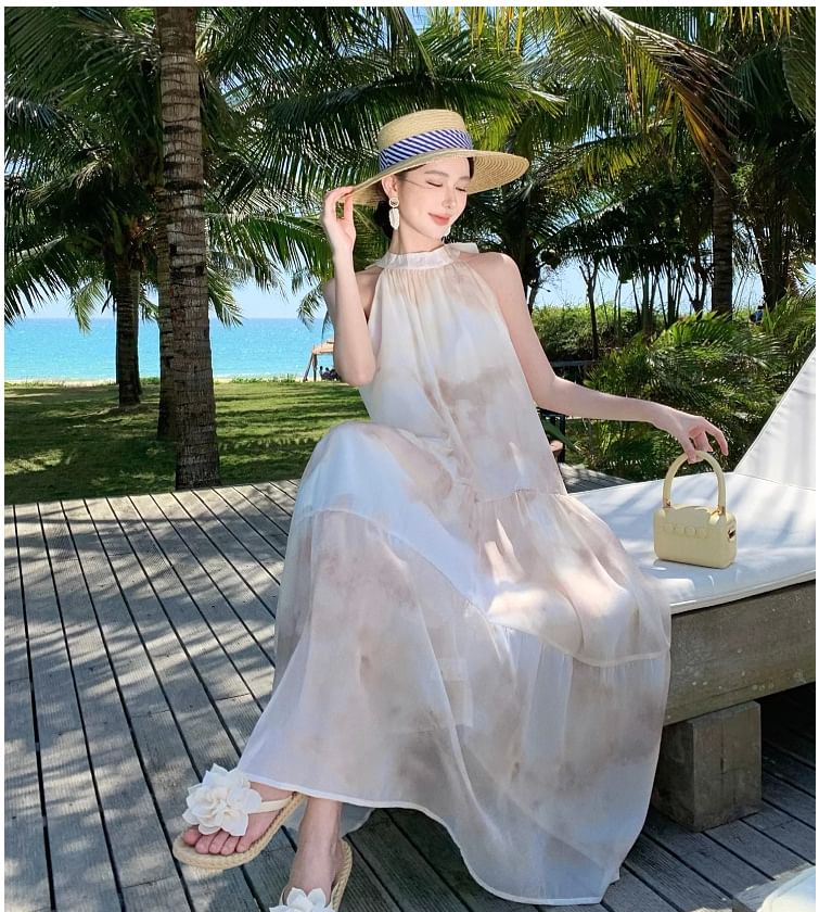 Floral Sleeveless A-Line Dress Maxi