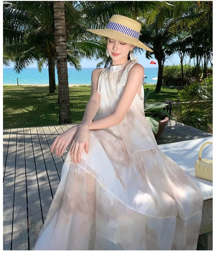 Floral Sleeveless A-Line Dress Maxi