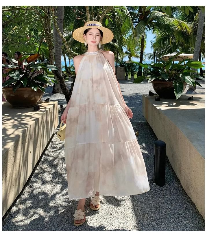 Floral Sleeveless A-Line Dress Maxi