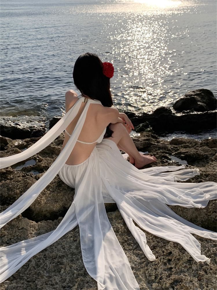 Plain Maxi V-Neck A-Line Sleeveless Dress