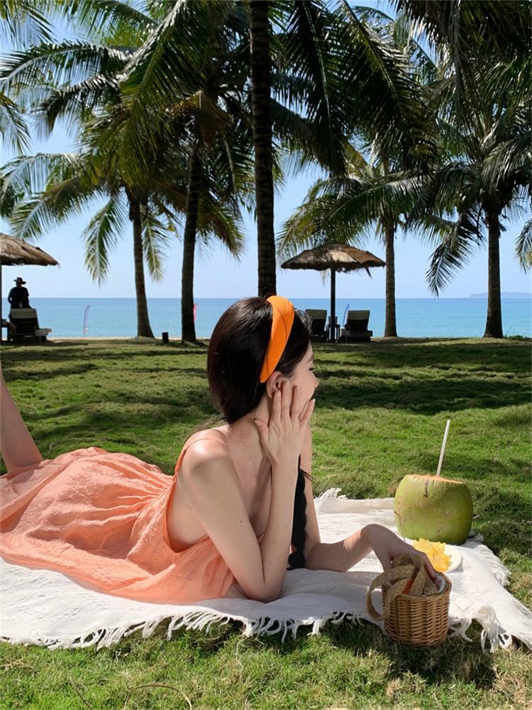 Scoop Strap Maxi Neck Spaghetti A-Line Plain Dress