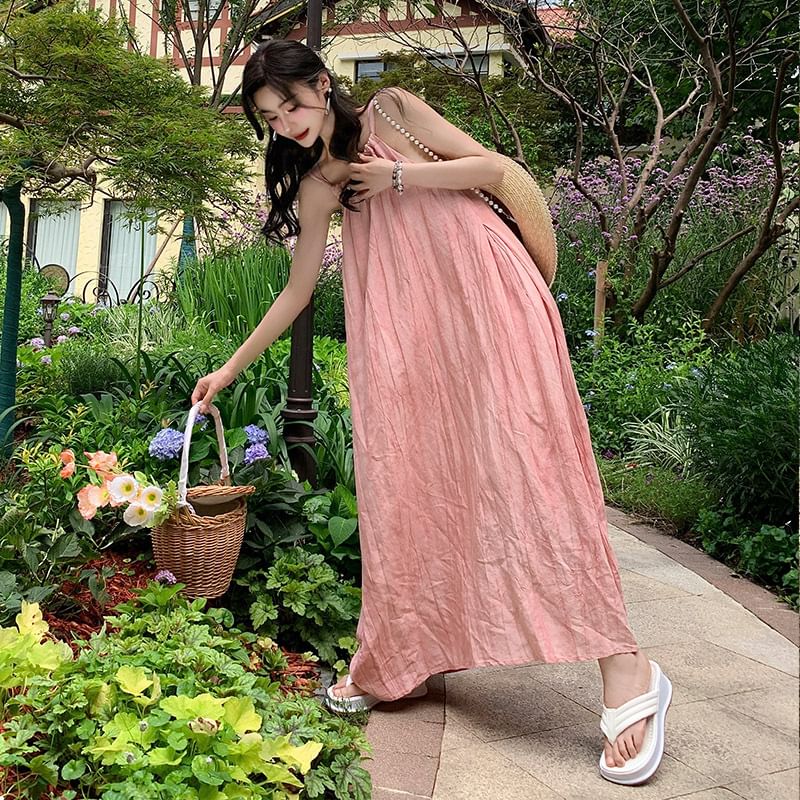 Strap Maxi Plain Spaghetti Dress A-Line