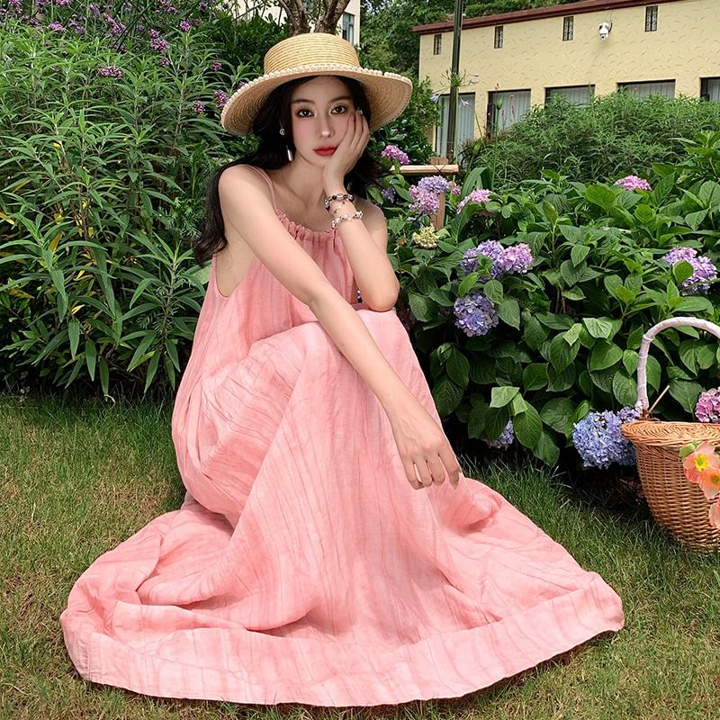 Strap Maxi Plain Spaghetti Dress A-Line