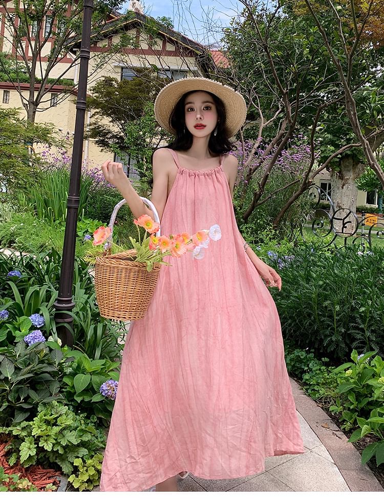 Strap Maxi Plain Spaghetti Dress A-Line