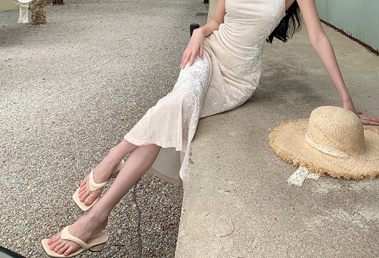 Maxi Strap Dress Plain Cowl Neck Spaghetti Mermaid