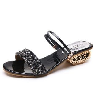 Sequin Heel Low Sandals
