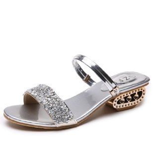 Sequin Heel Low Sandals