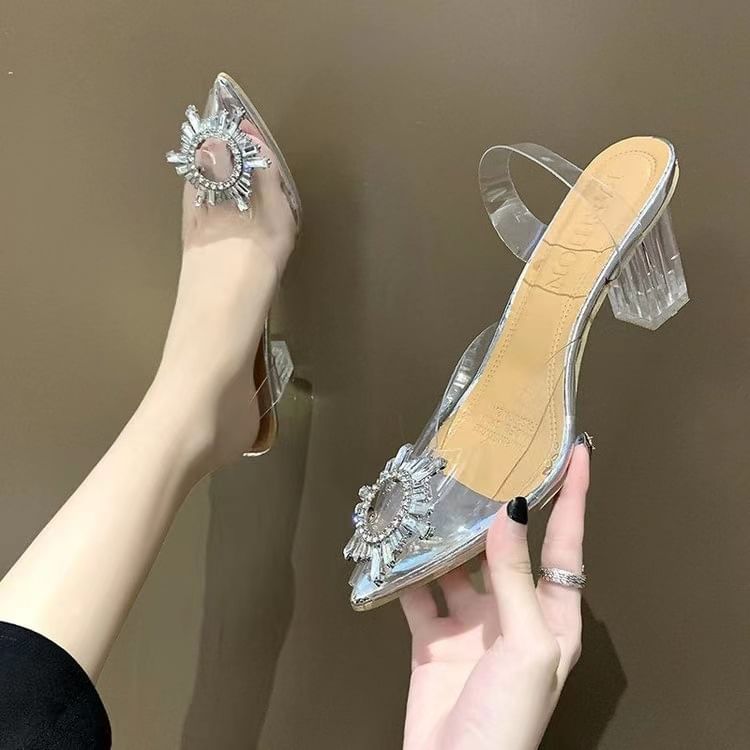 Pointed Mules Low PVC Heel