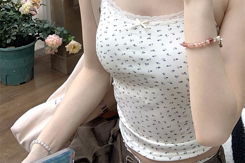 Lace Floral Top Cropped Trim Cami