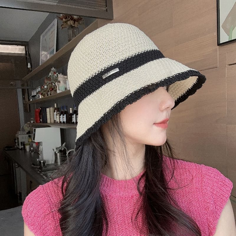Bucket Contrast Trim Woven Hat
