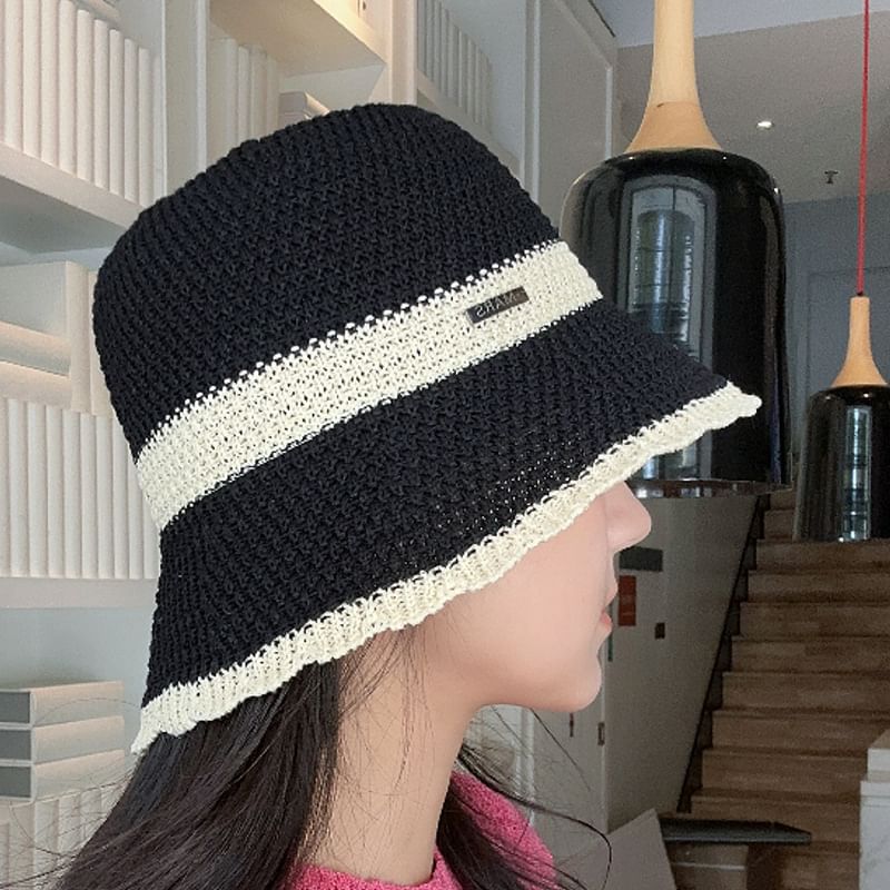 Bucket Contrast Trim Woven Hat