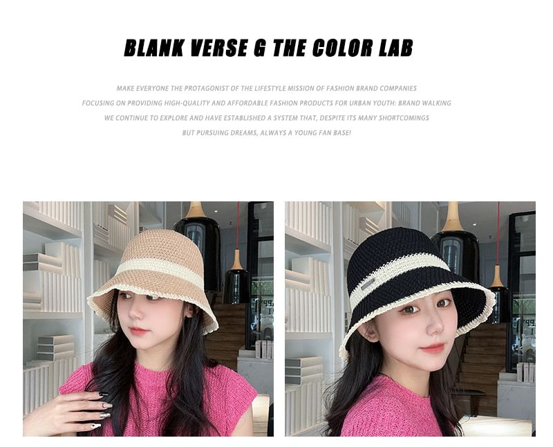Bucket Contrast Trim Woven Hat