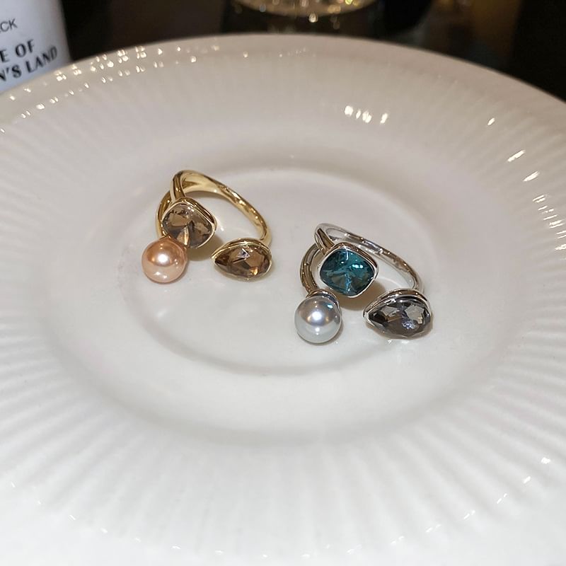Open Faux Ring Pearl Layered Rhinestone