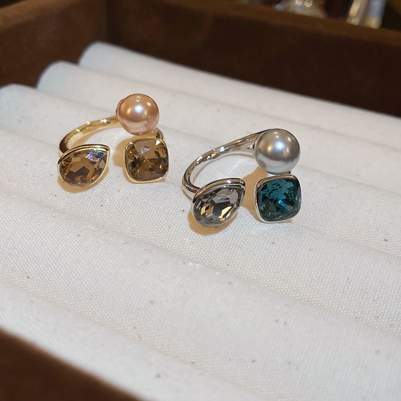 Open Faux Ring Pearl Layered Rhinestone