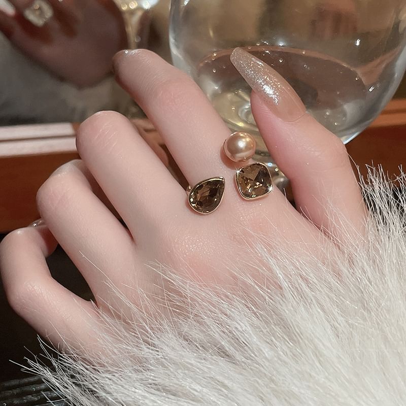 Open Faux Ring Pearl Layered Rhinestone