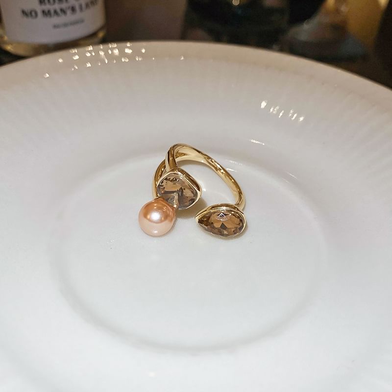 Open Faux Ring Pearl Layered Rhinestone