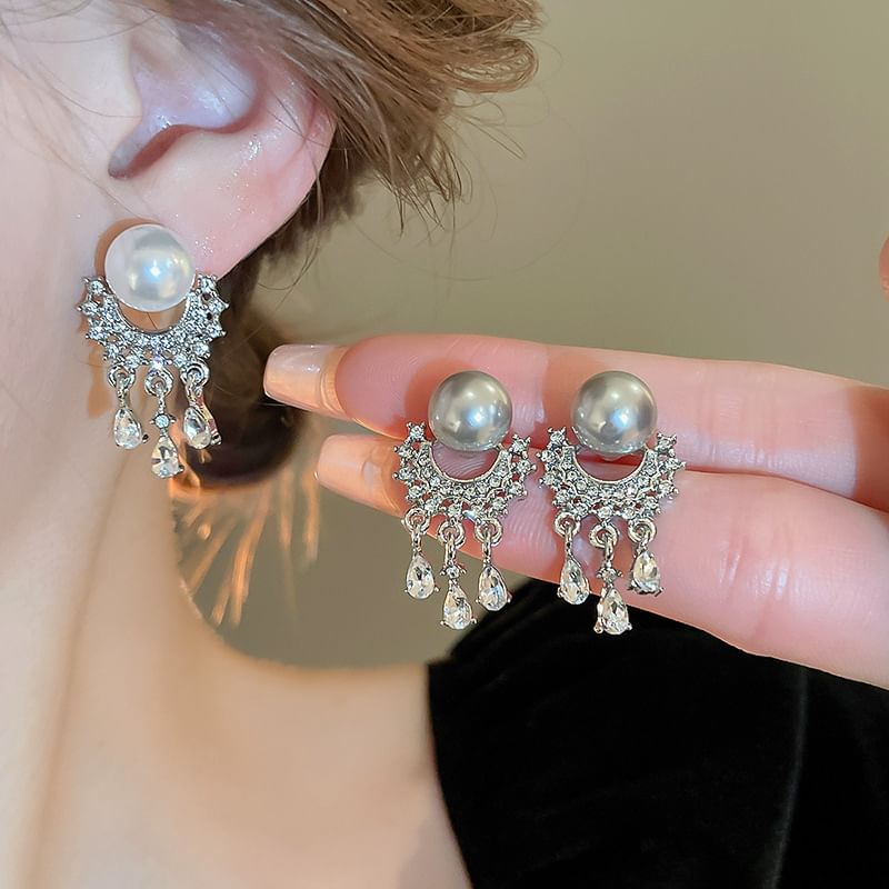 Pearl Drop Faux Fringed Earring Rhinestone