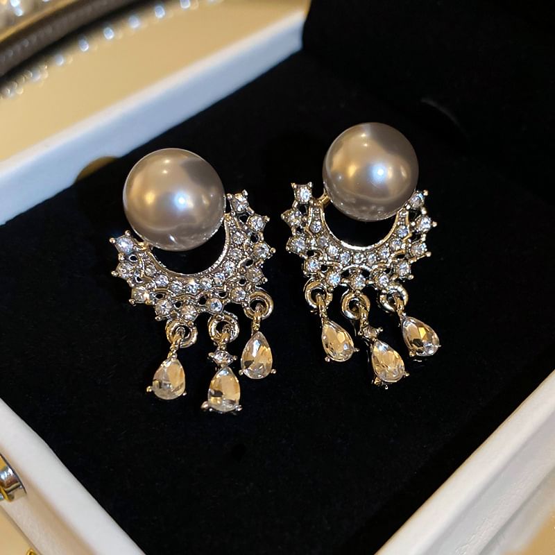 Pearl Drop Faux Fringed Earring Rhinestone