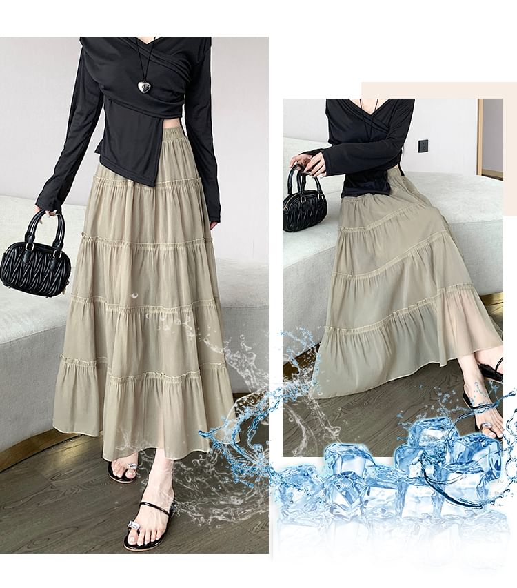 High Rise Plain Maxi A-Line Skirt