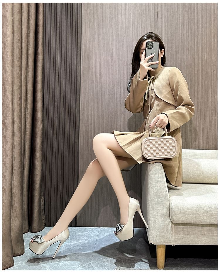 Stiletto Peep Toe Pumps Bow Platform