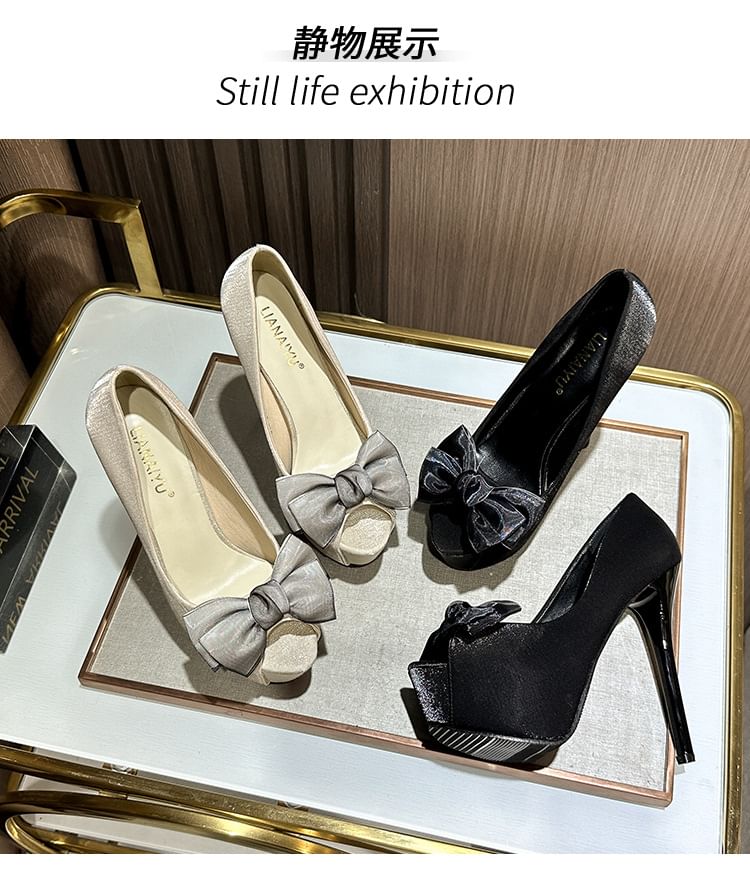 Stiletto Peep Toe Pumps Bow Platform