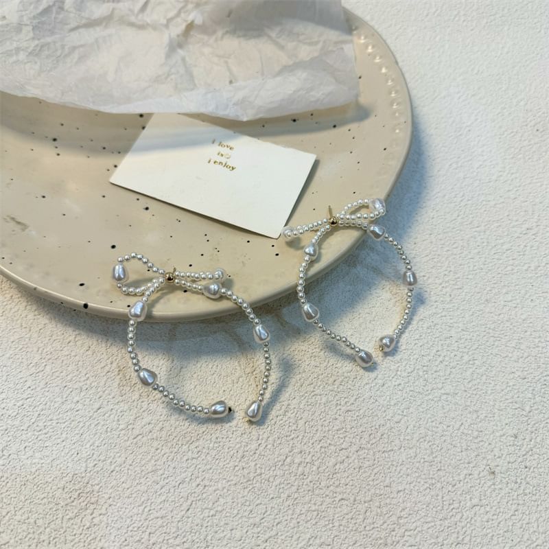 Pearl Dangle Bow Faux Earring