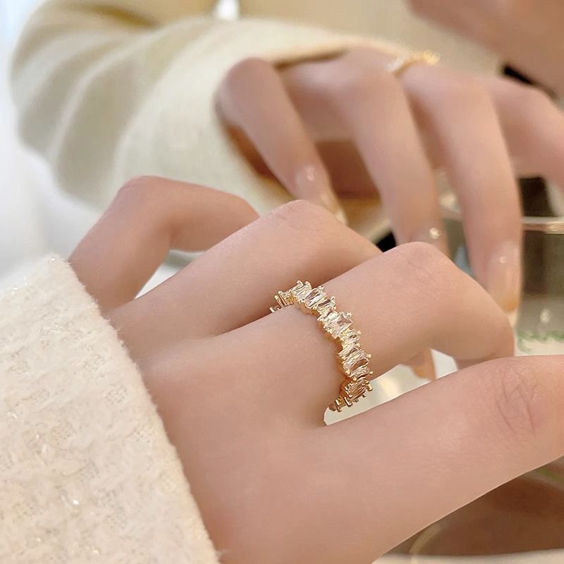 Rhinestone Alloy Ring Open