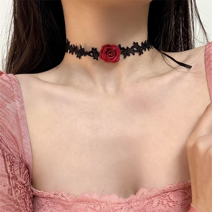 Fabric Choker Rose