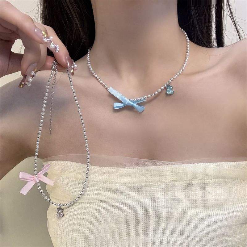 Faux Ribbon Choker Pearl Resin