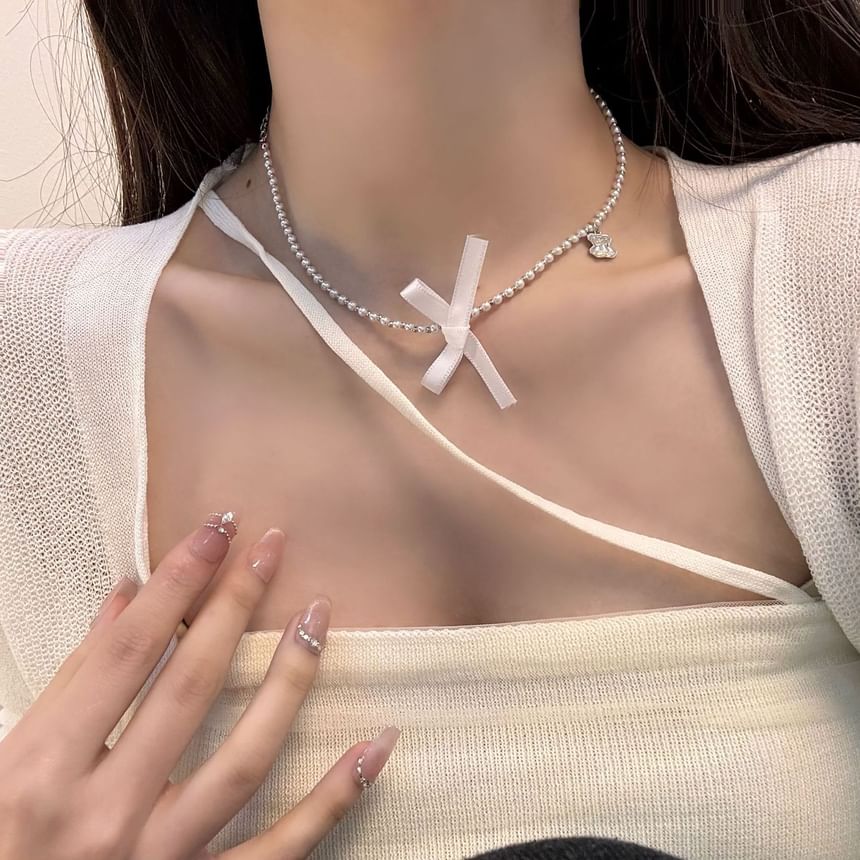 Faux Ribbon Choker Pearl Resin