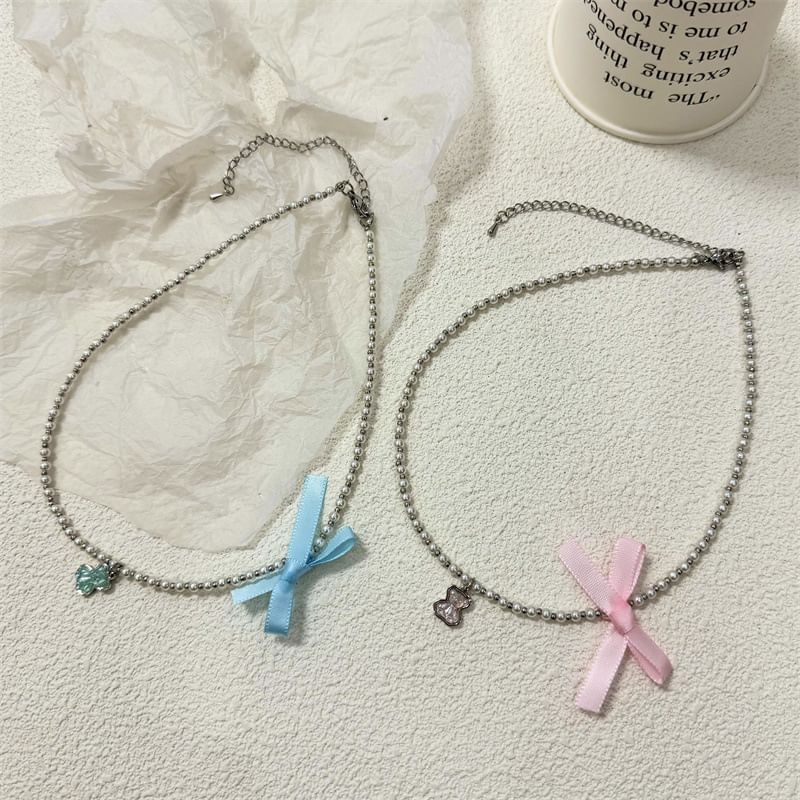 Faux Ribbon Choker Pearl Resin