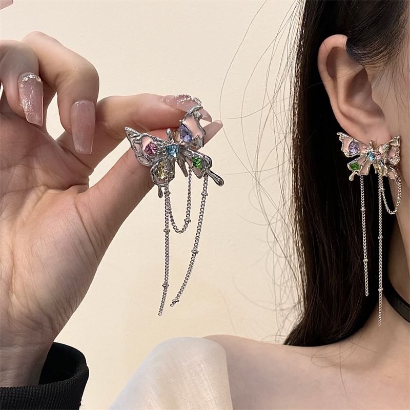 Choker Alloy Threader / Earring Faux Butterfly Leather