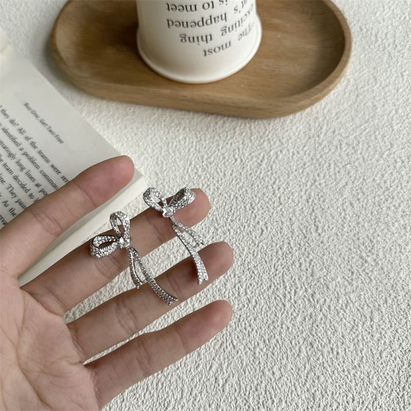 Rhinestone Dangle Bow Earring Alloy