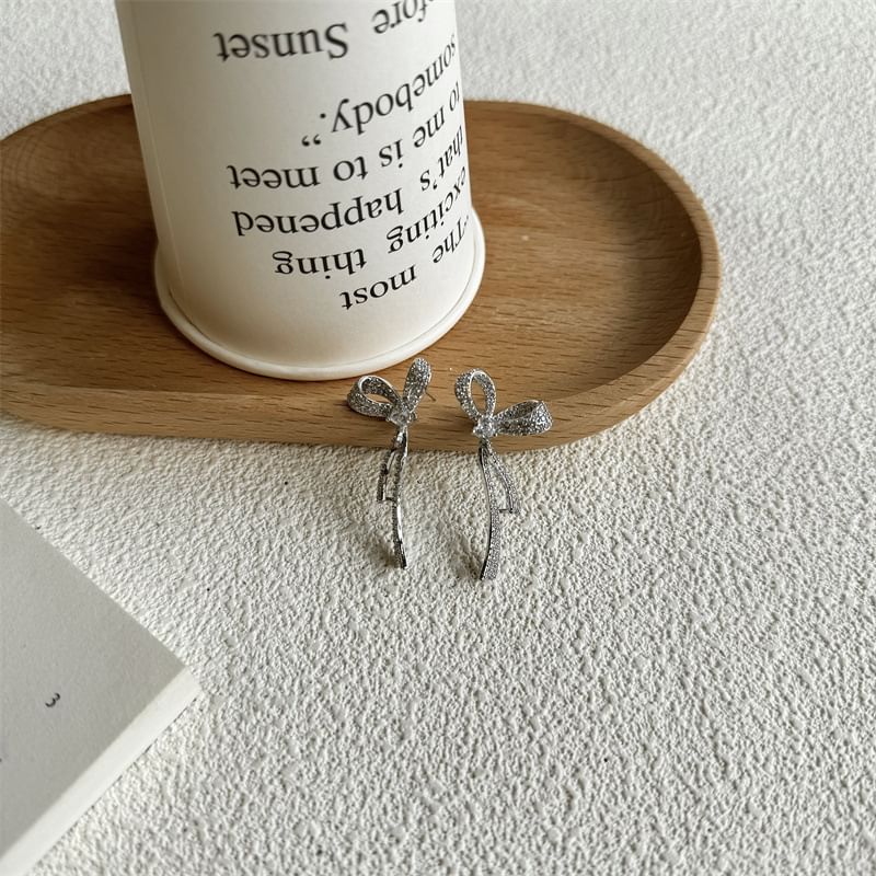 Rhinestone Dangle Bow Earring Alloy