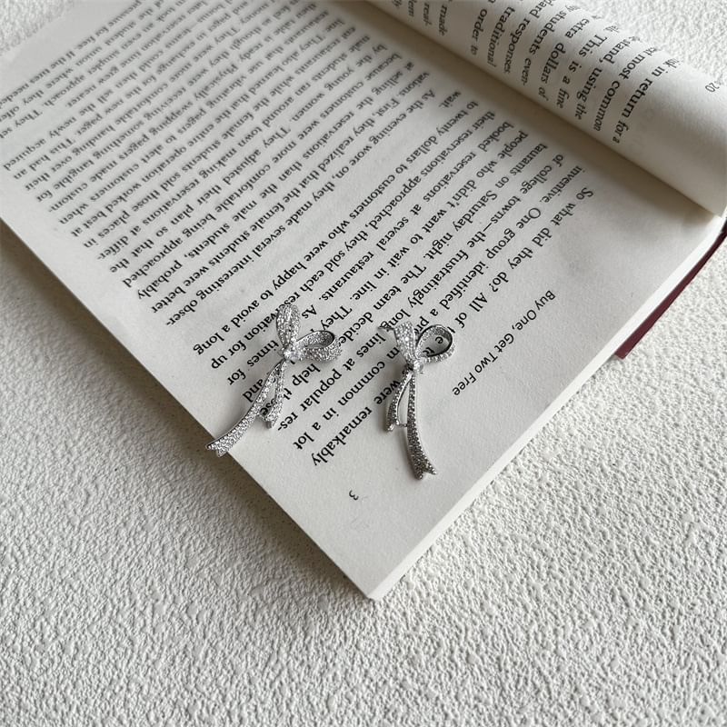 Rhinestone Dangle Bow Earring Alloy