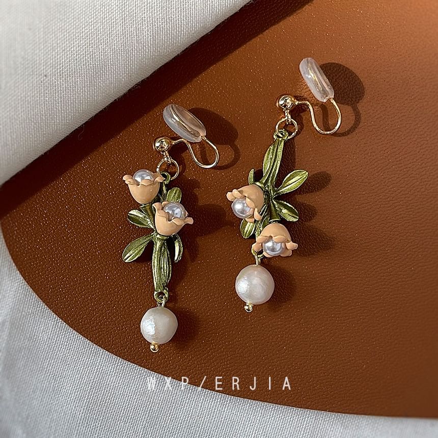 Floral Earring Alloy Dangle Freshwater Pearl