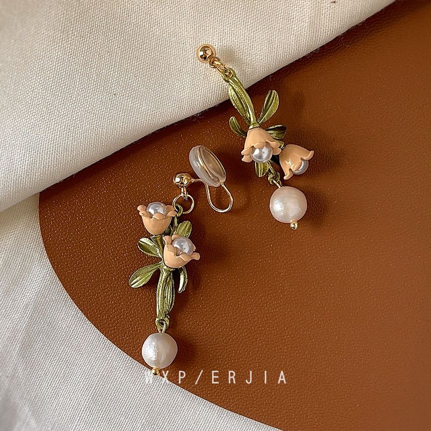 Floral Earring Alloy Dangle Freshwater Pearl