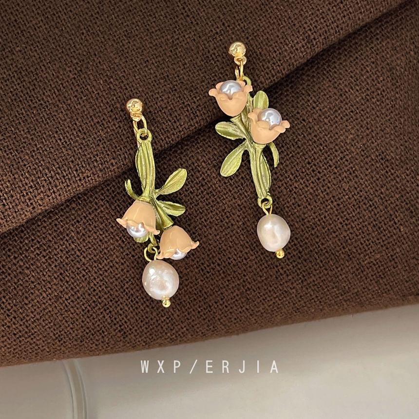 Floral Earring Alloy Dangle Freshwater Pearl